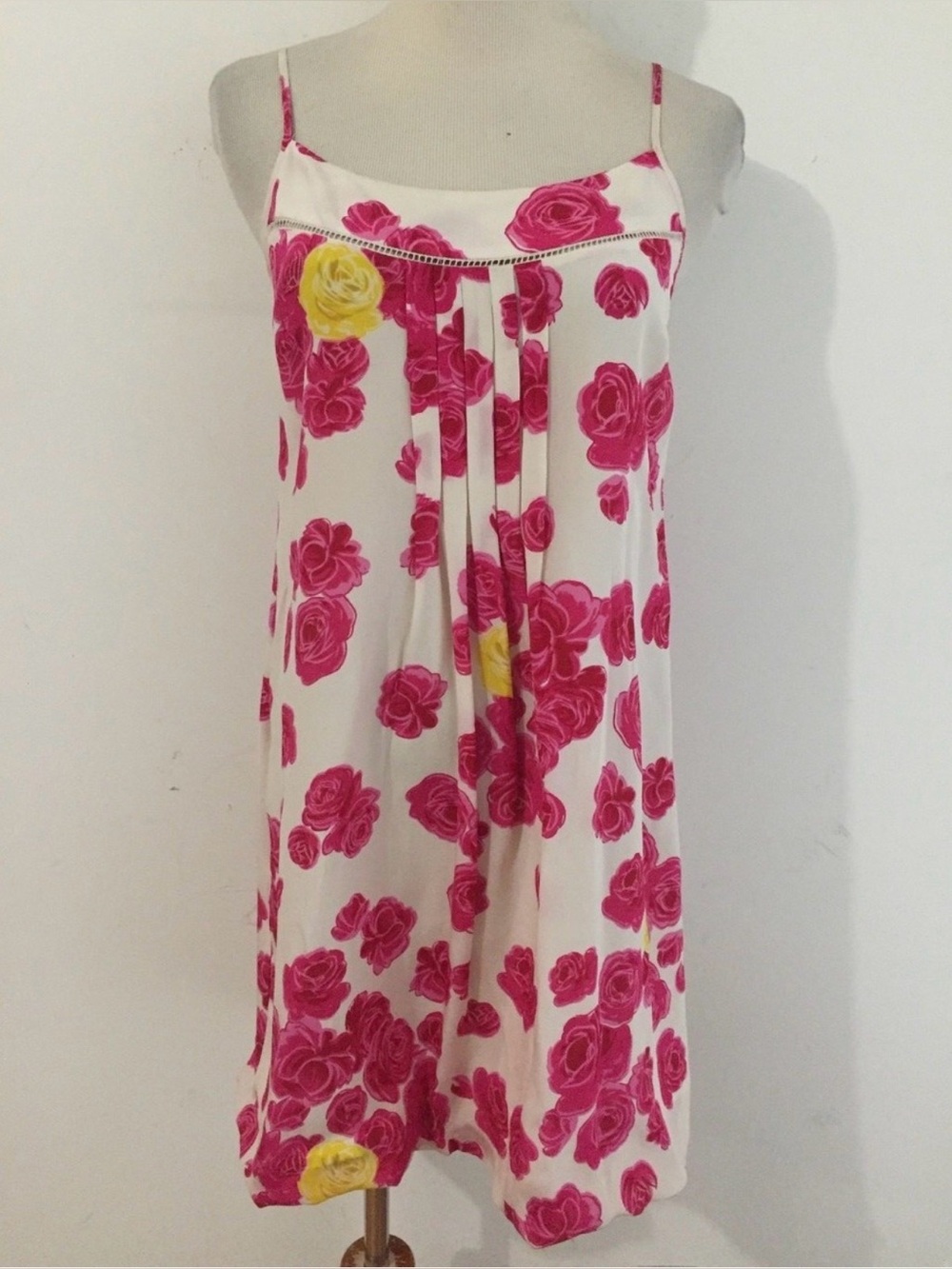 Anthropologie Moulinette Soeurs Fusia Rose Print Slip Dress with Yellow Accents